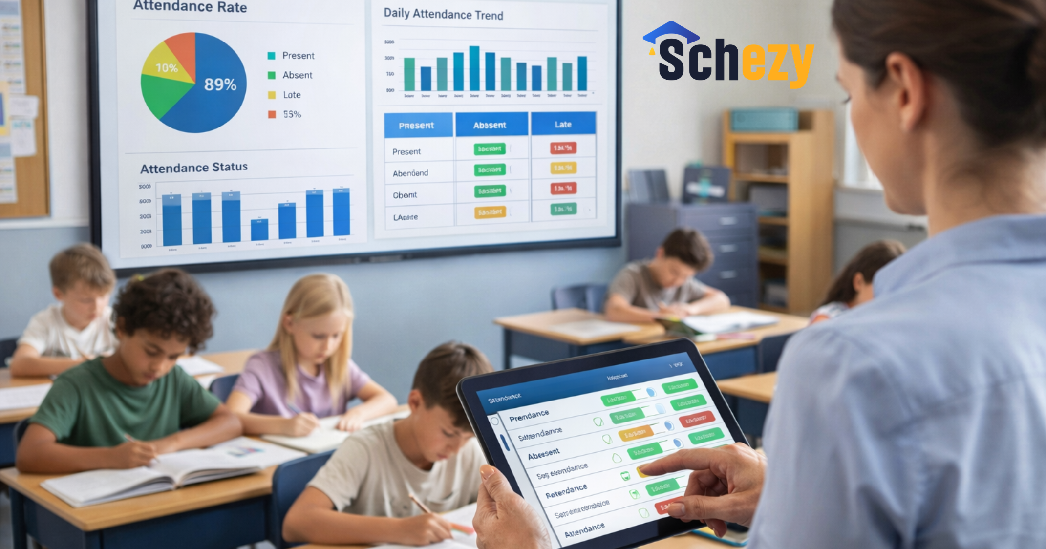 Teacher marking attendance using automated school management system