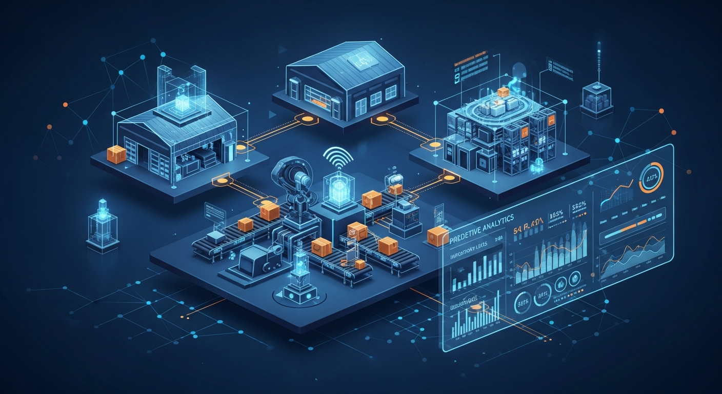 AI supply chain optimization showing predictive analytics and automated inventory management system