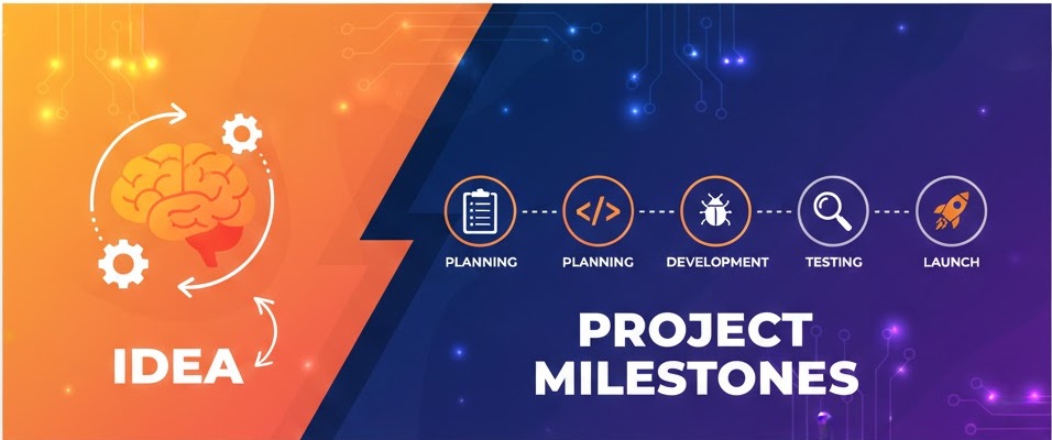 App Development Cost Explained: From Idea to Launch' showing the journey from a lightbulb idea to a financial growth chart.