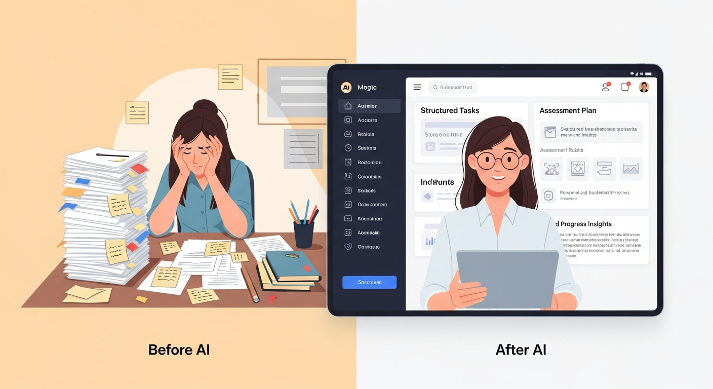 AI-powered education dashboard simplifying lesson planning and student assessment for teachers in 2025