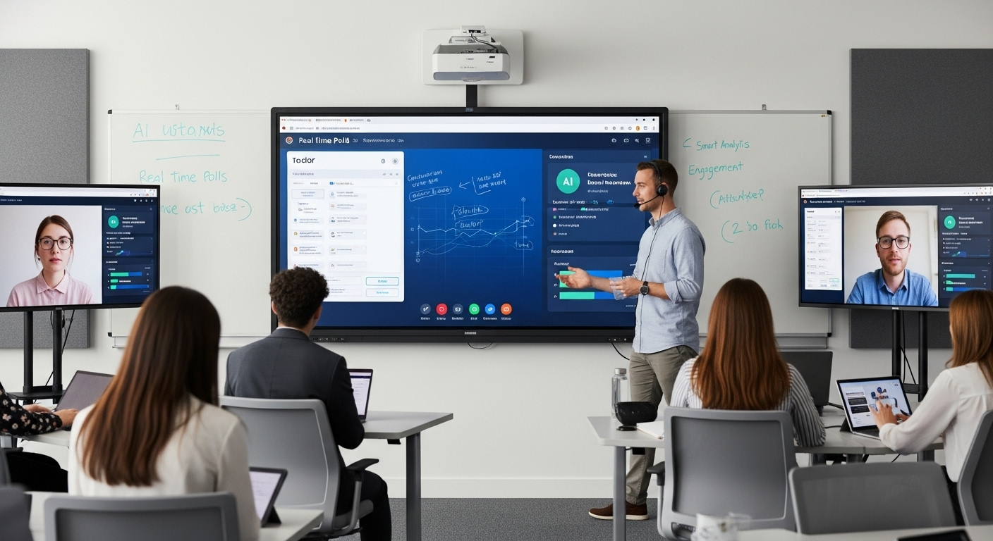 AI-powered hybrid classroom with virtual students, smart analytics, and interactive whiteboards