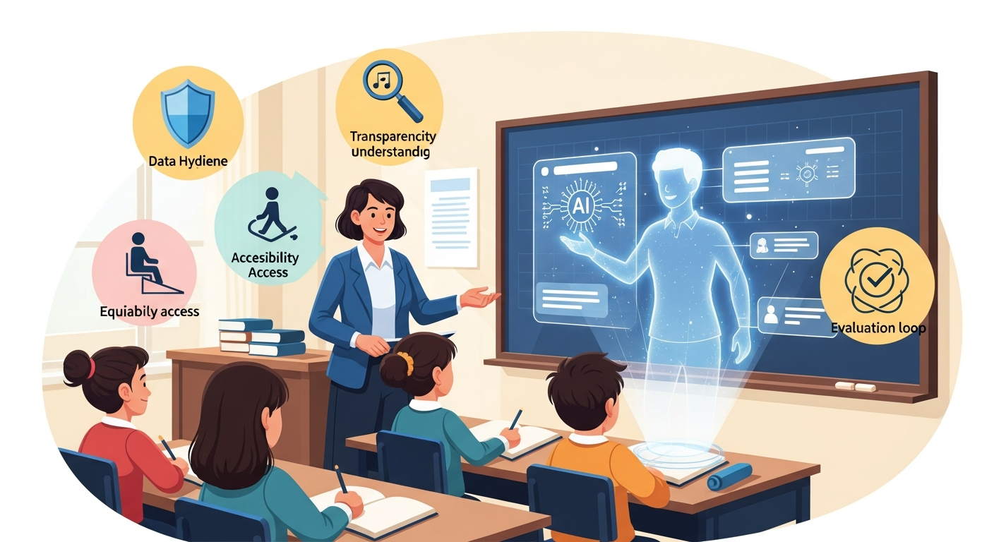 Teacher guiding students with AI tools in classroom, showing common AI teaching mistakes to avoid