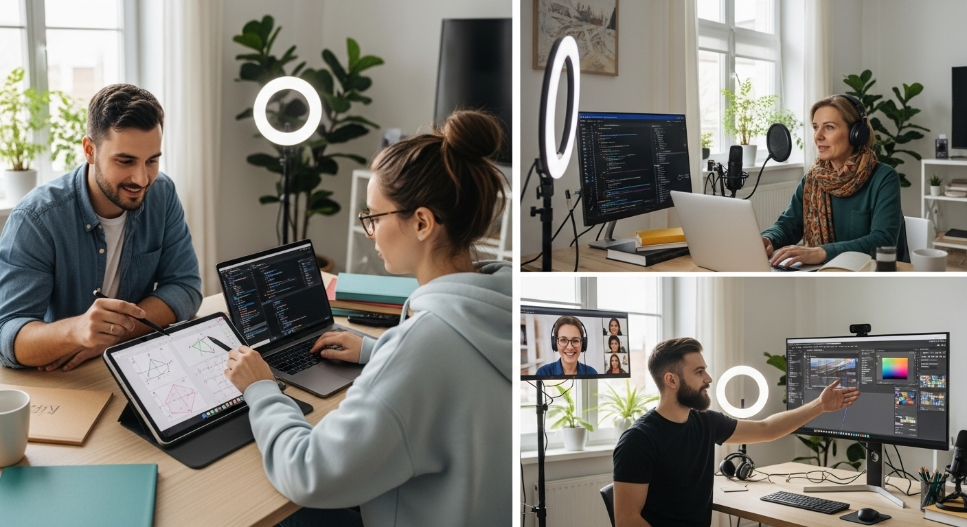 Diverse online tutors teaching various subjects from home