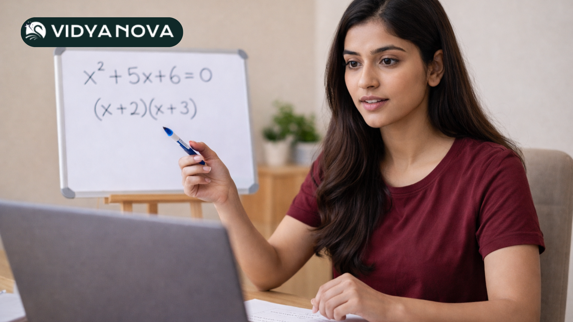 Fresh graduate recording a demo lesson for an online teaching job at home