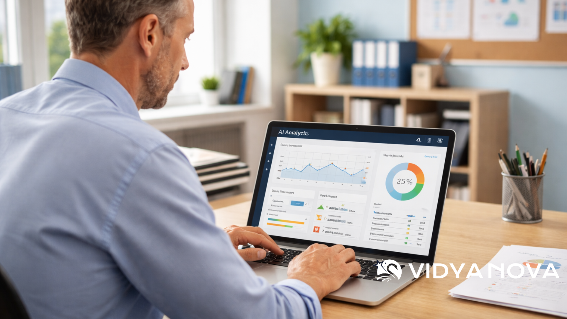 School leader analyzing AI driven student performance dashboard