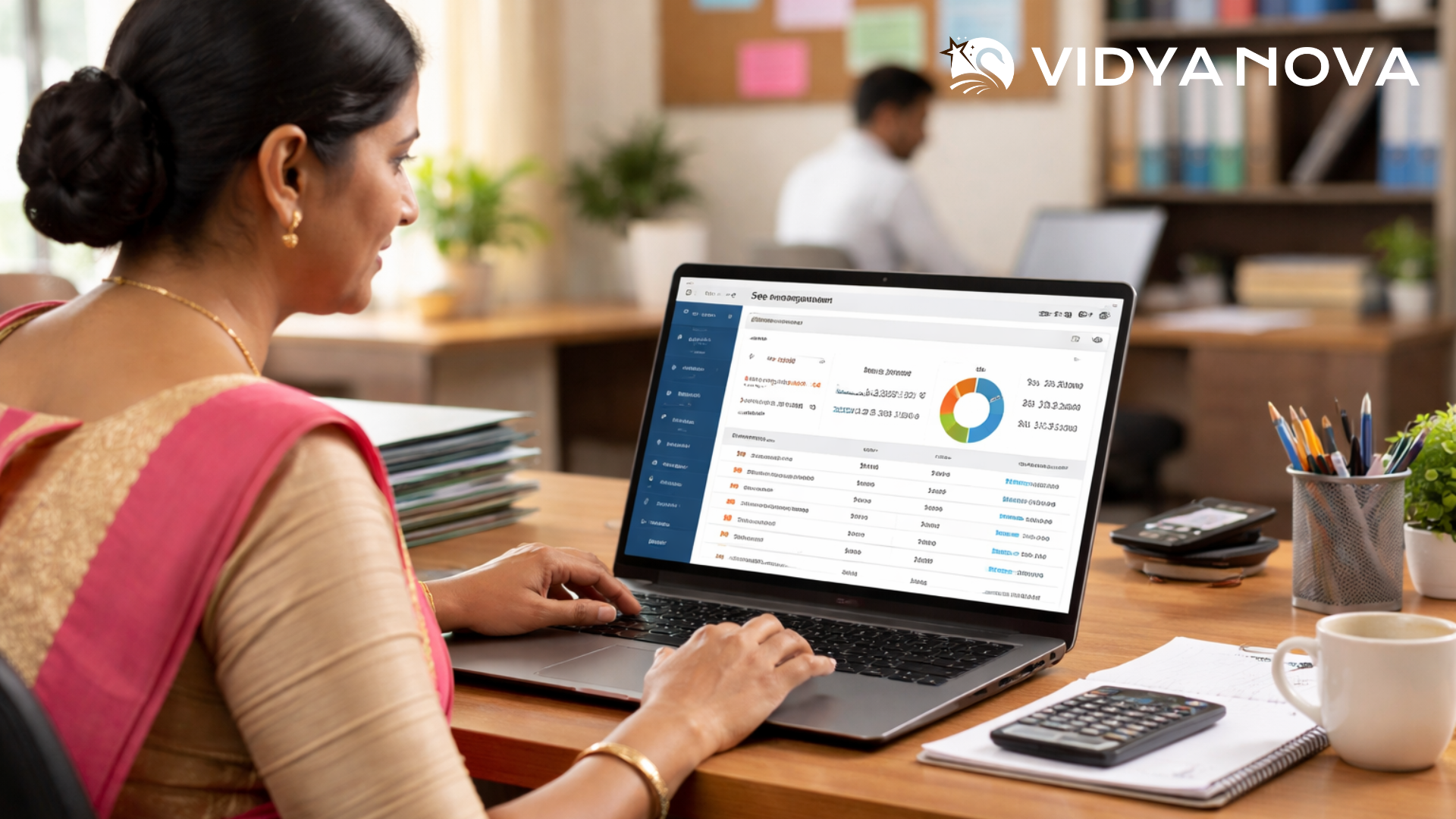 Alt Text: School administrator using ERP system for fee management and payment tracking