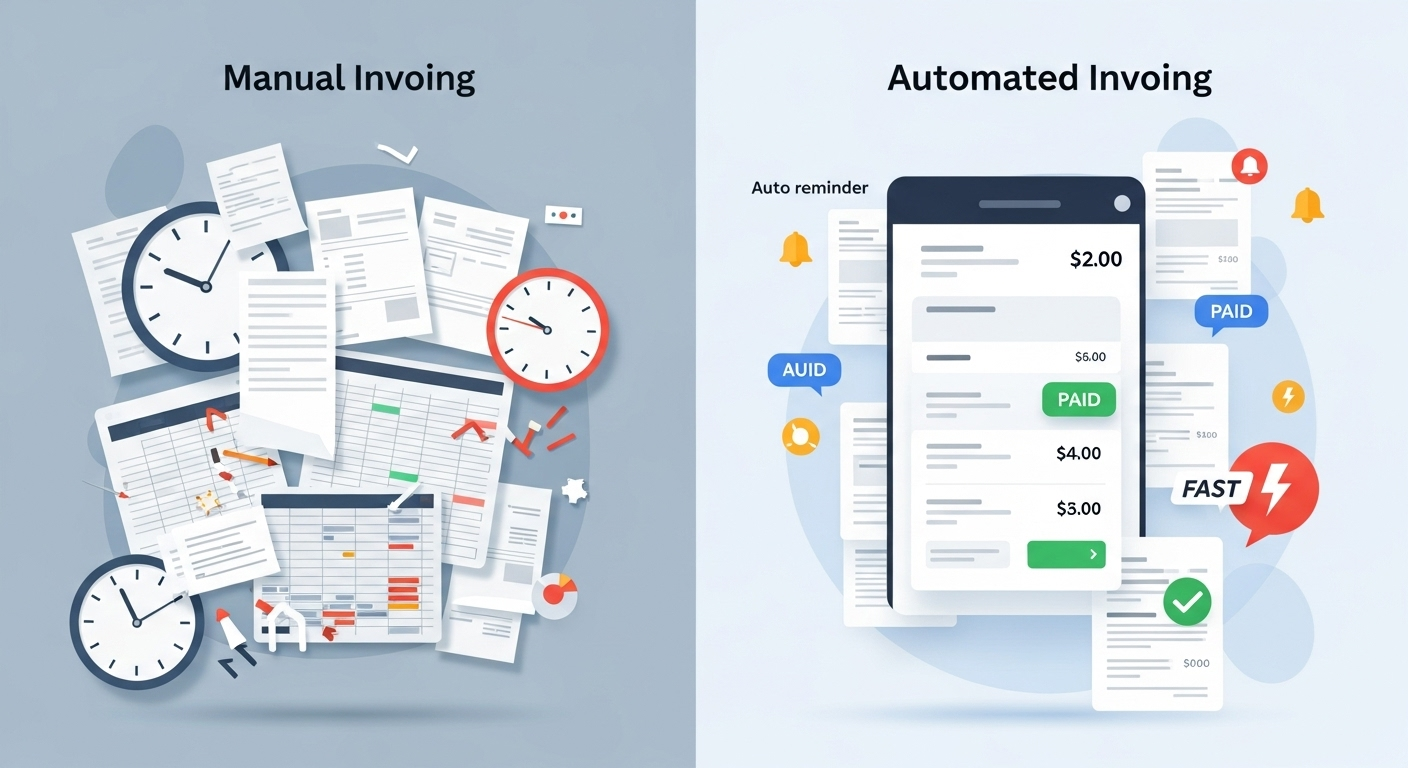 Workflow comparison between manual invoicing and automated invoicing software