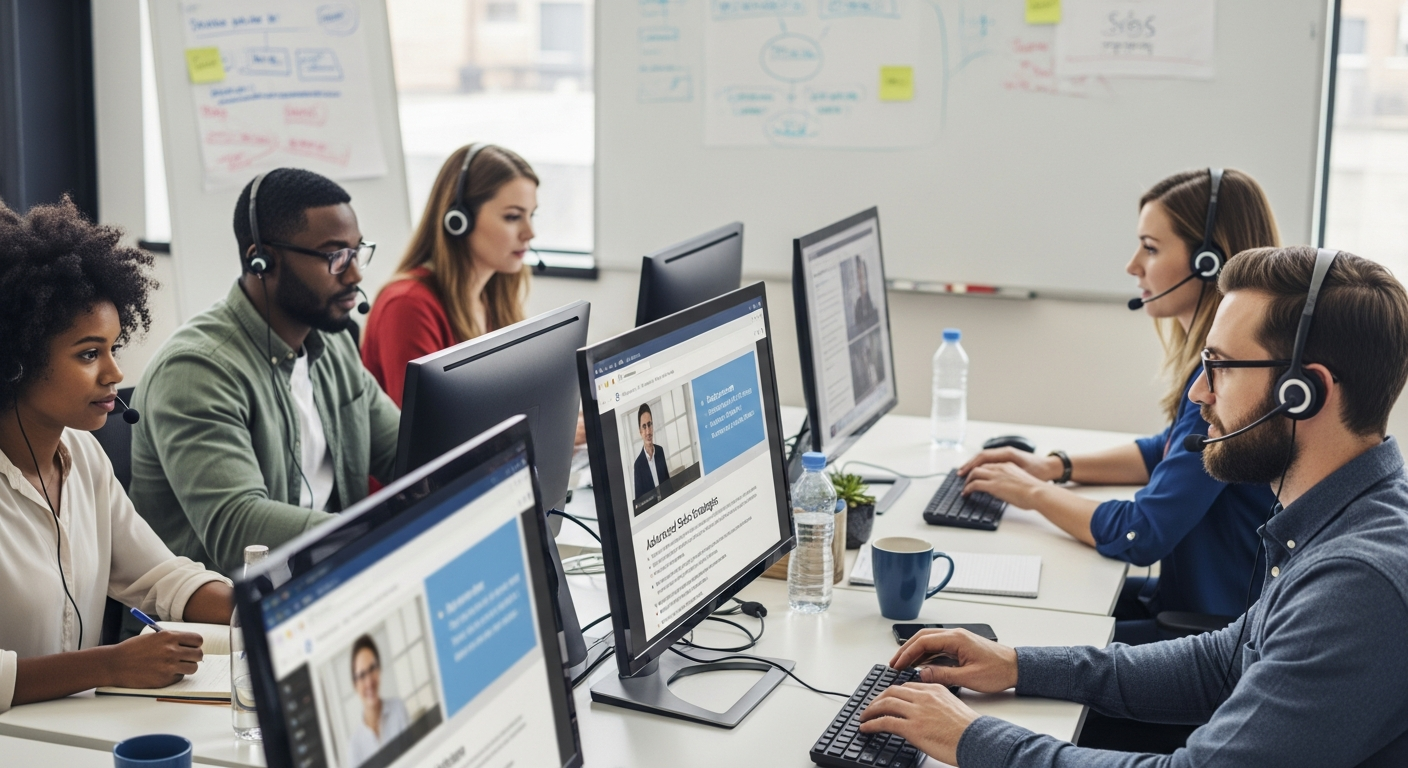 SaaS team engaging in an online training program to improve sales and customer success skills