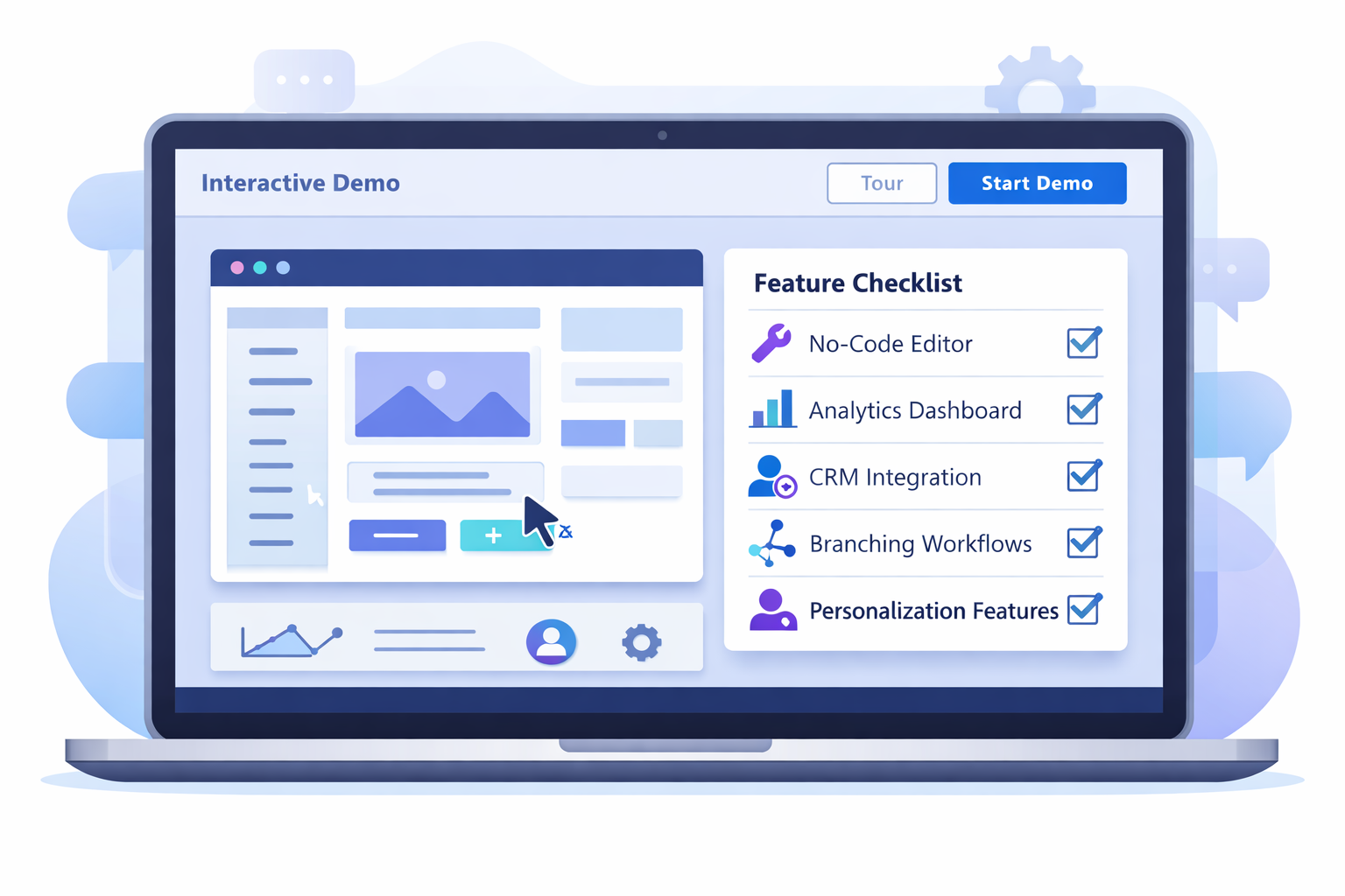 interactive demo software feature checklist with analytics and integrations