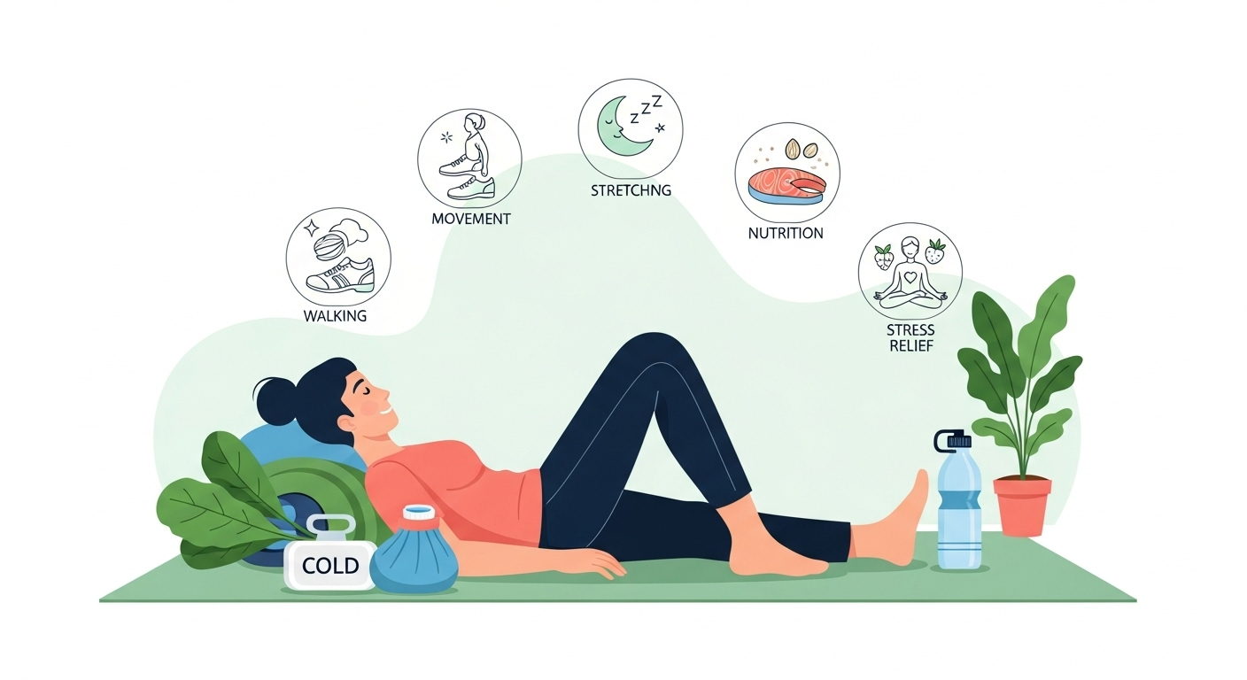 Natural pain relief at home — evidence-based drug-free solutions including heat therapy, movement, nutrition, and mindfulness practices
