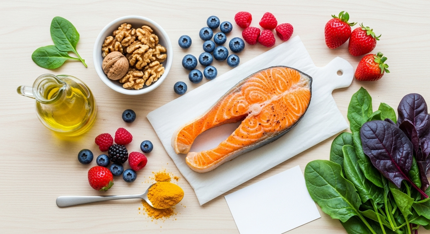 Anti-inflammatory foods for arthritis – salmon, berries, nuts, turmeric, olive oil