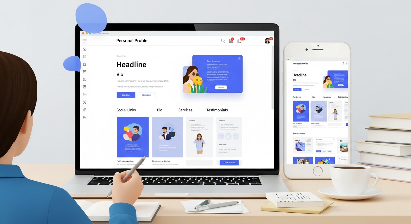 freelancer designing personal profile creation website layout