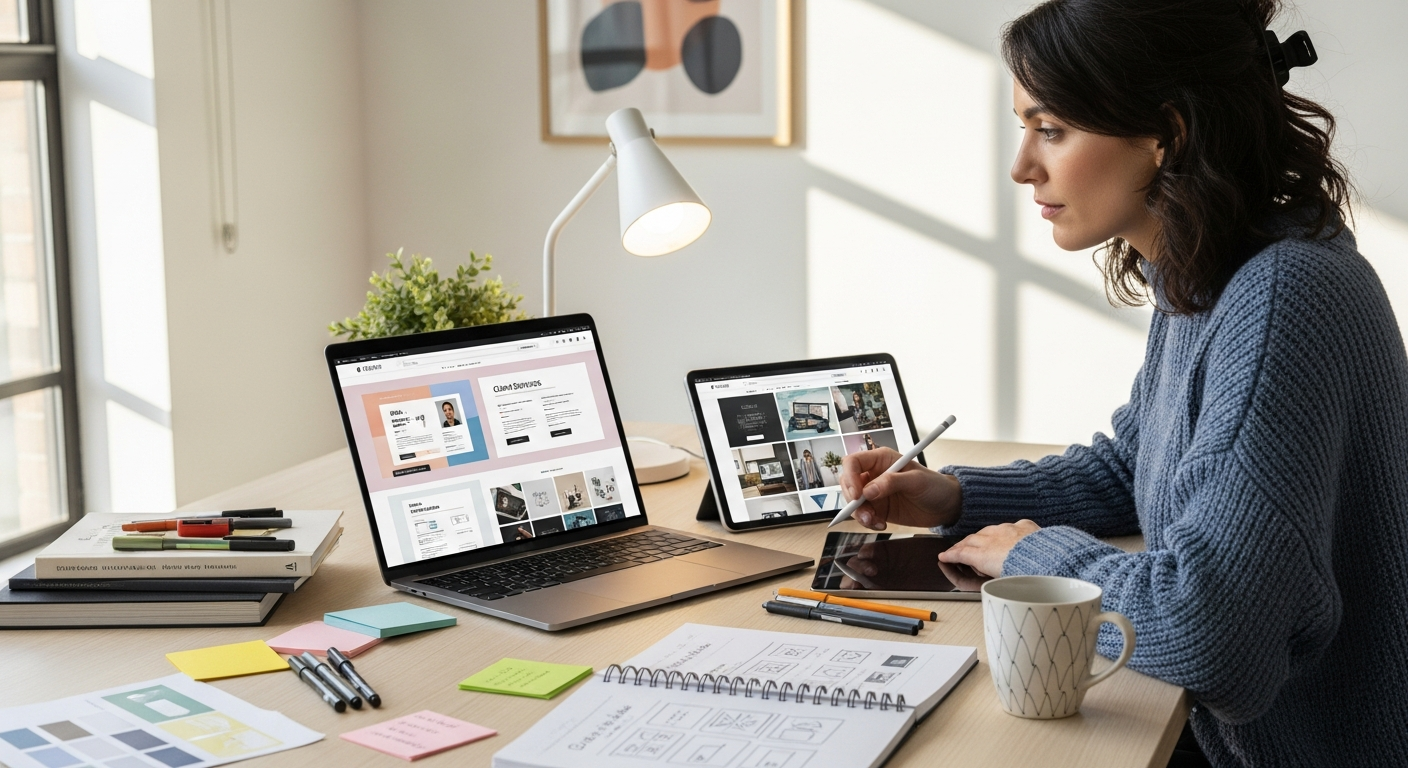 Person choosing portfolio website design templates based on goals