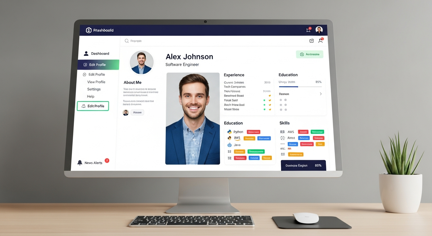 Free profile creation site dashboard showing a professional online profile