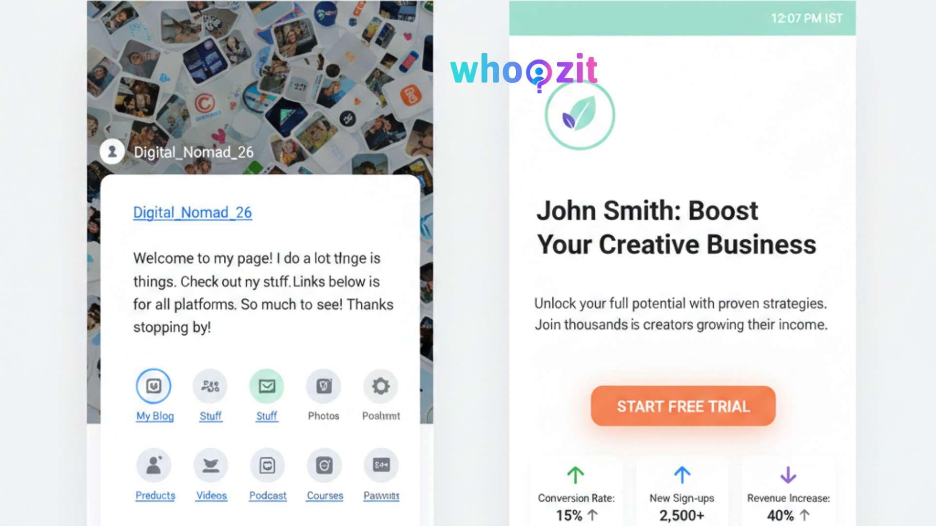 Before and after comparison of a link-in-bio profile optimized for conversion rate optimization
