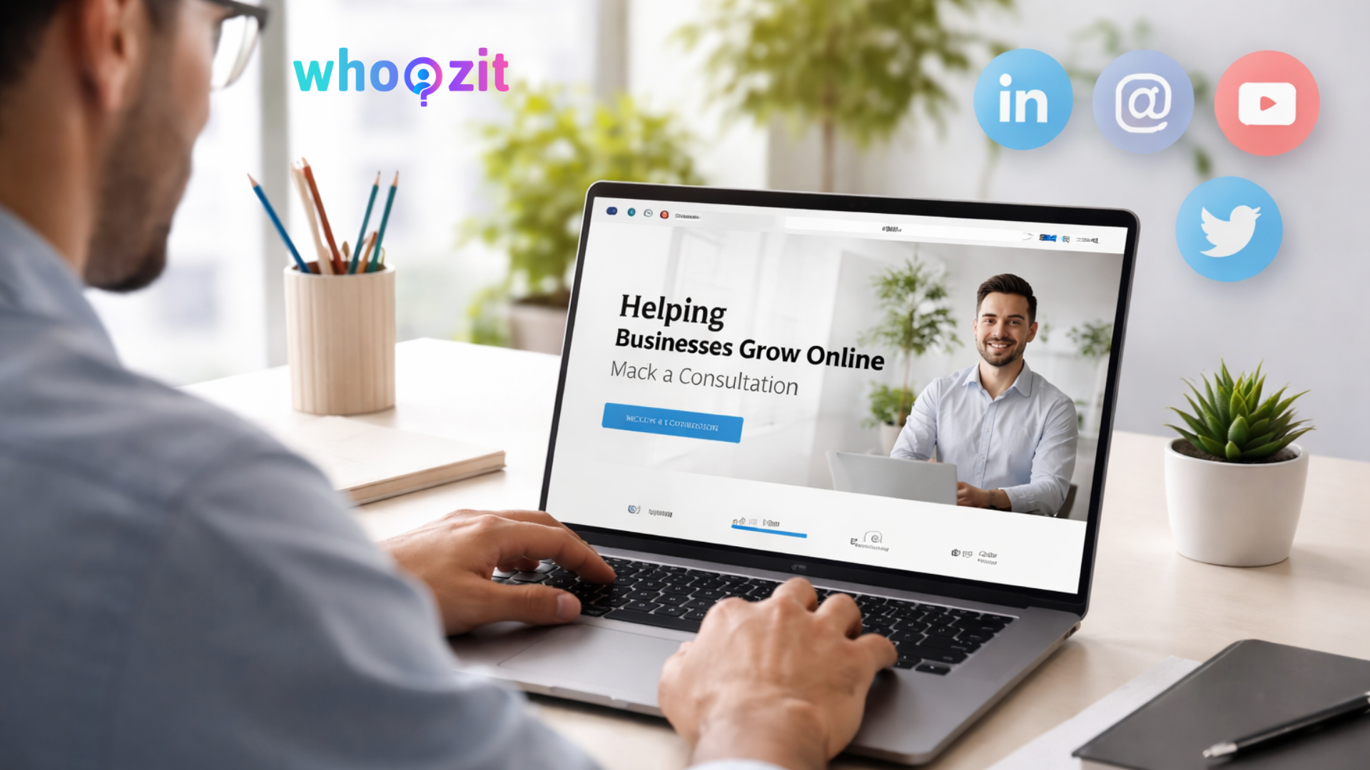 Consultant analyzing website traffic and lead conversions on analytics dashboard