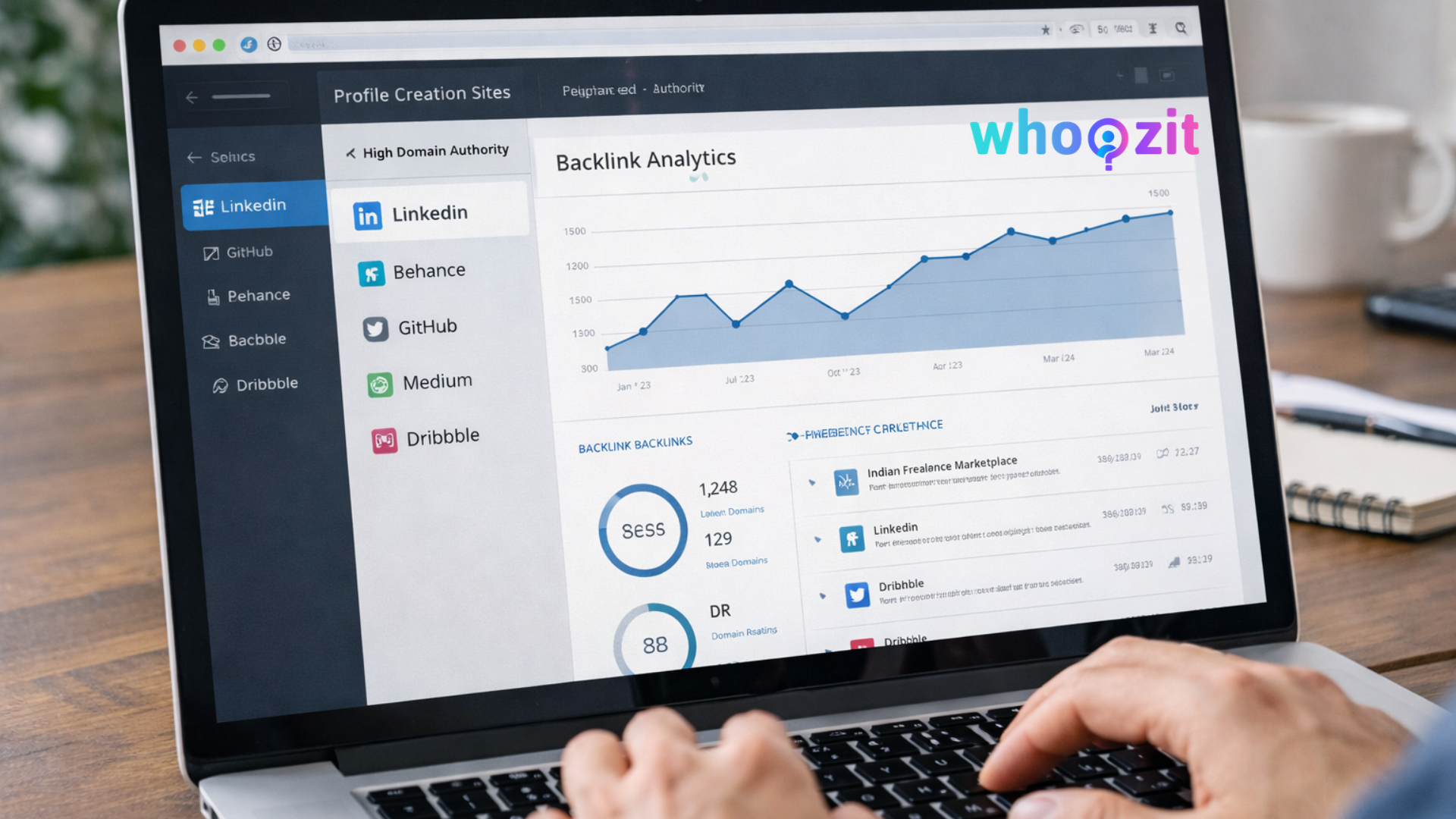 Freelancer optimizing profile creation website with keywords and case studies for better rankings