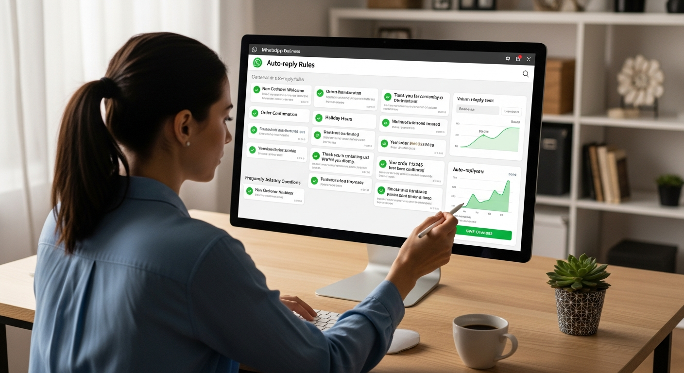 Business owner managing WhatsApp auto replies dashboard