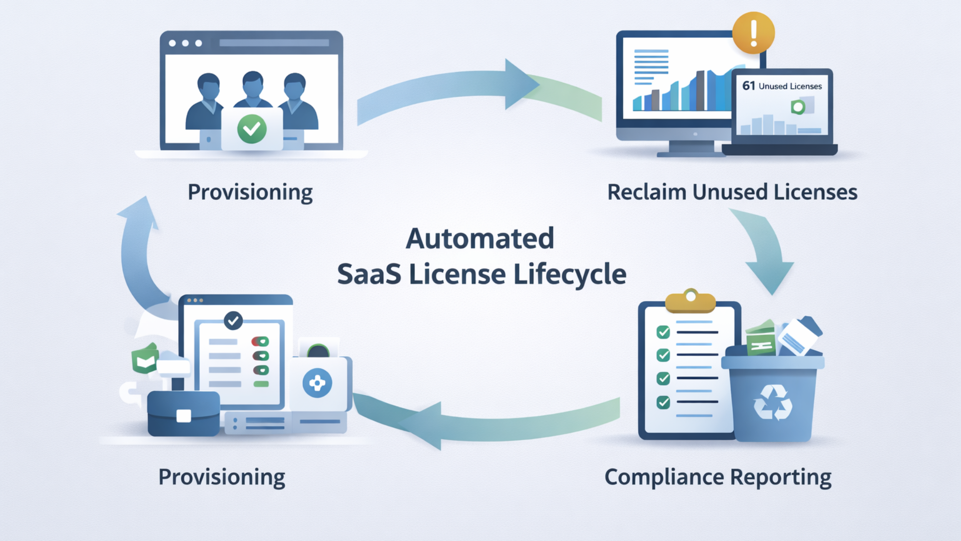 Automated SaaS license lifecycle with provisioning, usage tracking, and license reclamation
