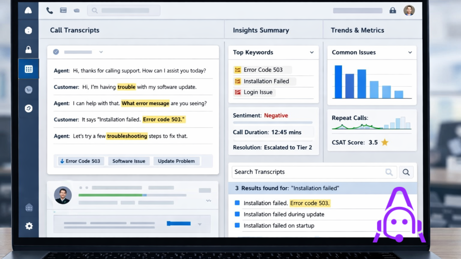 Speech to text AI converting customer calls into searchable transcripts for analysis and quality assurance